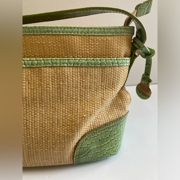 Vtg Y2K Etienne Aigner woven straw handbag with lime green vegan leather straps - Picture 4 of 16